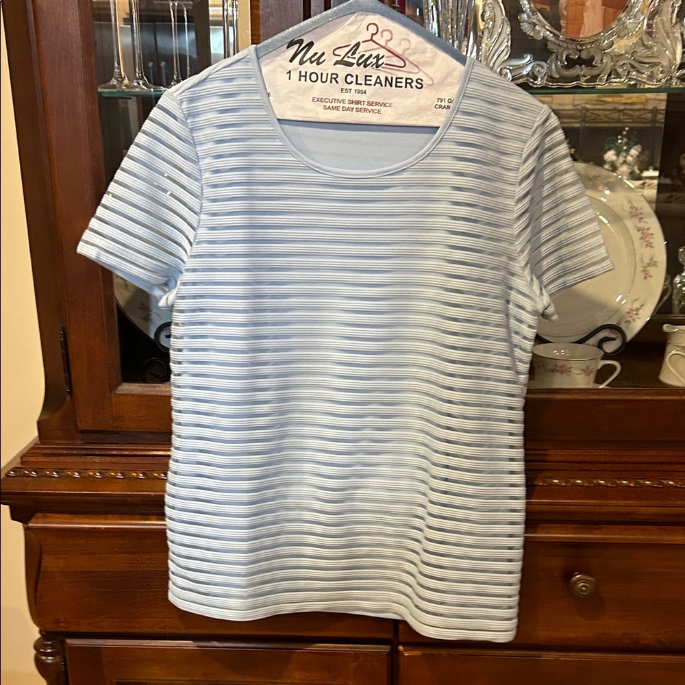 Calvin Klein Light Blue Striped Jersey Top